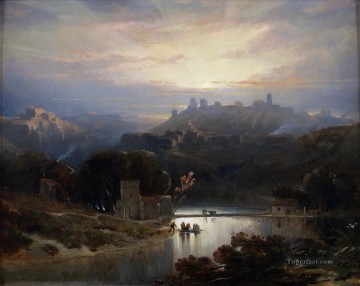 風景 Painting - アルカル・デ・グアダ・ラの城 1833 デヴィッド・ロバーツ 川の風景